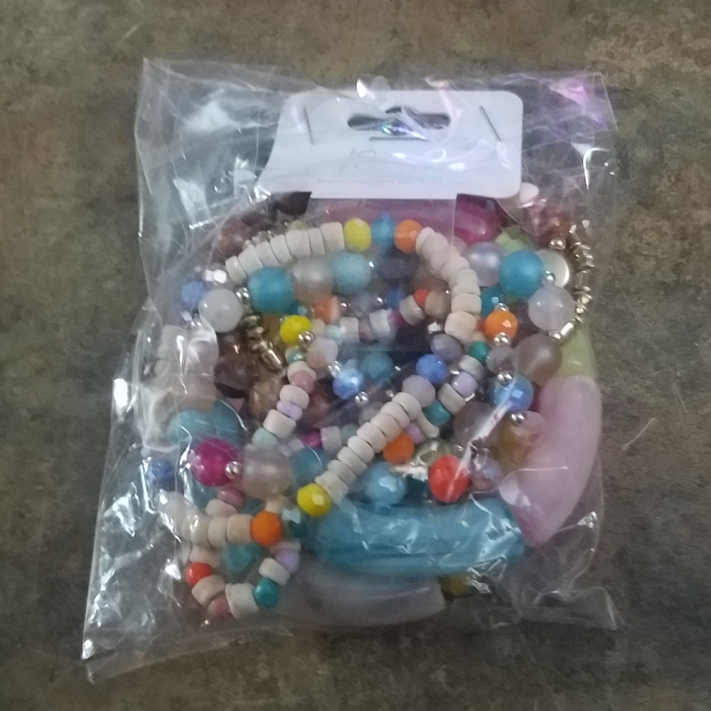 Bead Bangle Bracelet Bundle Pink/Blue/Green Colors Etc. New